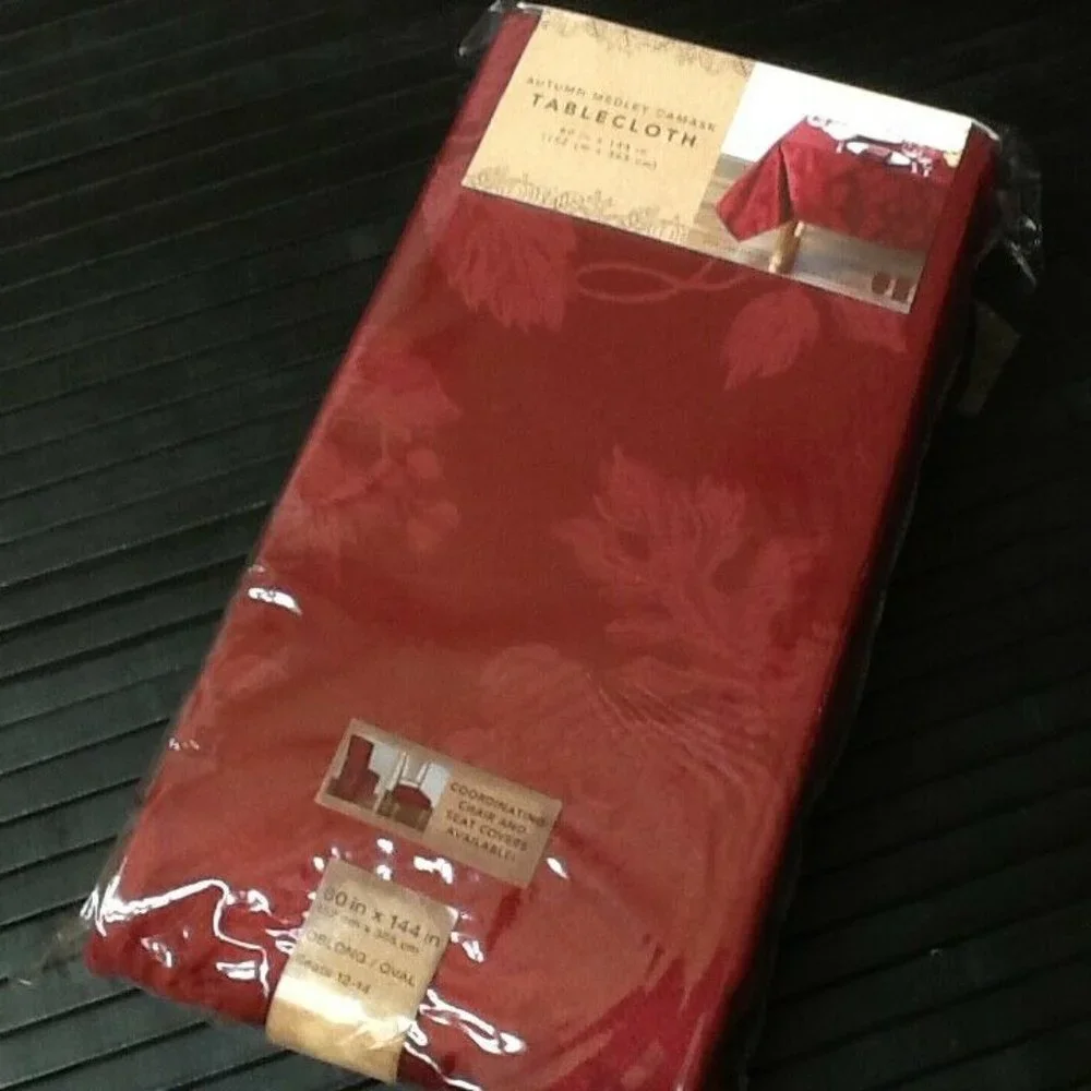 new Autumn Medley WINE-color 60 x 144 inch Damask Tablecloth (Seats 12 to 14)